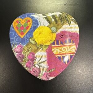 Brighton Flowers Floral Heart Shaped Tin Canister Jewelry Box